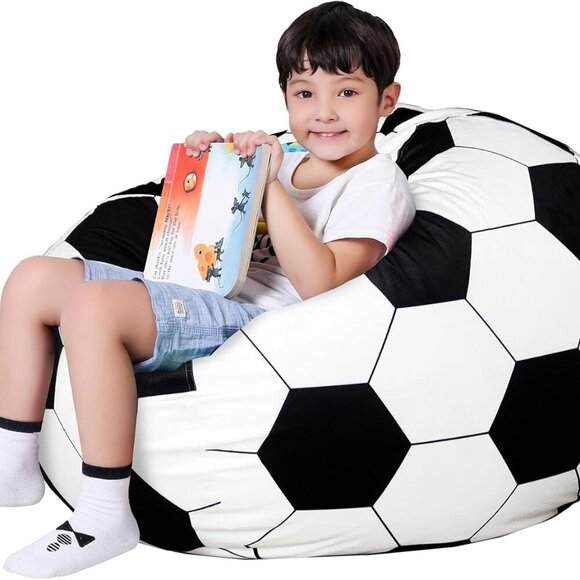 Other - Stuffed Animal Storage Bean Bag Chair Cover for Kids, Soccer Zipper Beanbag Chai